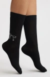 High Heel Jungle Sabrina Crystal Bow Crew Socks In Black