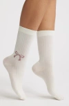 High Heel Jungle Sabrina Crystal Bow Crew Socks In Neutral