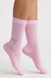High Heel Jungle Sabrina Crystal Bow Crew Socks In Pink