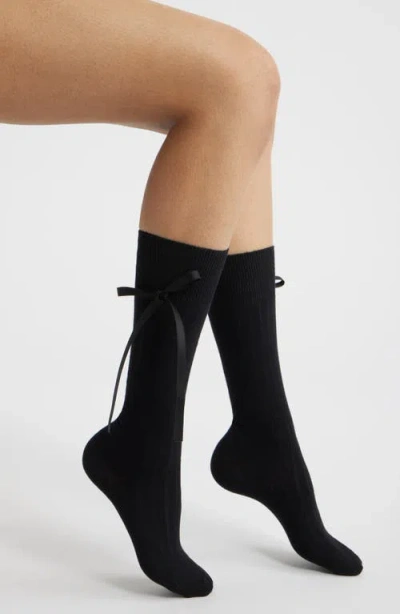 High Heel Jungle Satin Ribbon Crew Socks F In Black
