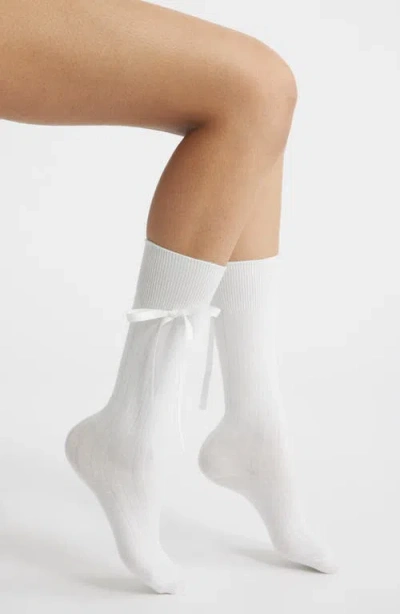 High Heel Jungle Satin Ribbon Crew Socks F In White