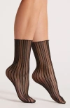High Heel Jungle Sheer Candy Stripe Tulle Crew Socks In Black