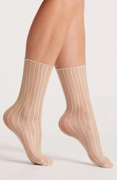 High Heel Jungle Sheer Candy Stripe Tulle Crew Socks In White