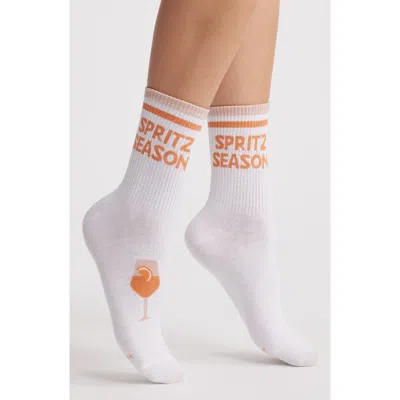 High Heel Jungle Spritz Season Cotton Blend Crew Socks In White