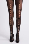 High Heel Jungle Velvet Bow Cutout Fishnet Tights In Black
