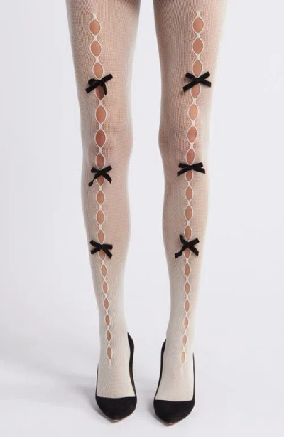 High Heel Jungle Velvet Bow Cutout Tights In White