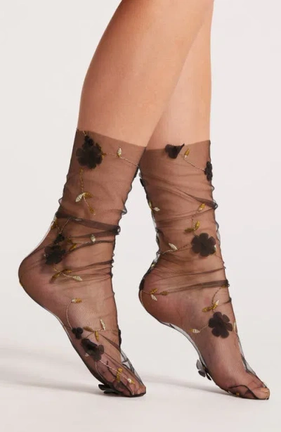 High Heel Jungle Venicians Vine Tulle Crew Socks In Black