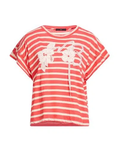 High Introduce Woman T-shirt Salmon Pink Size S Cotton, Linen