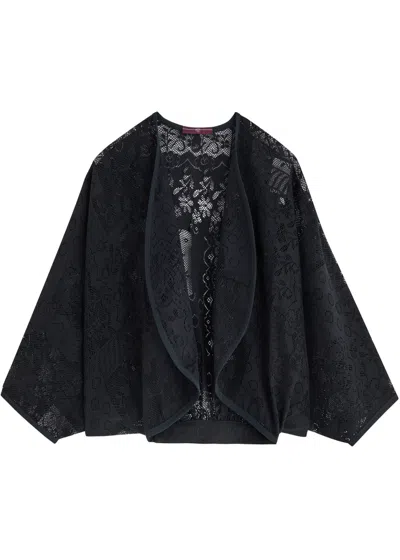 High Joyful Cropped Lace Cardigan In Navy