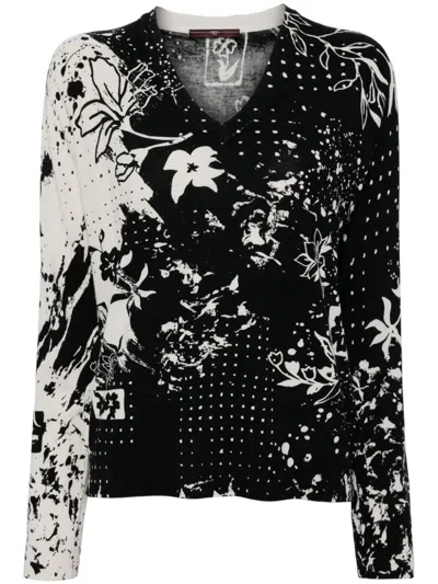 High Lucky Dip Floral Print Jumper In Black