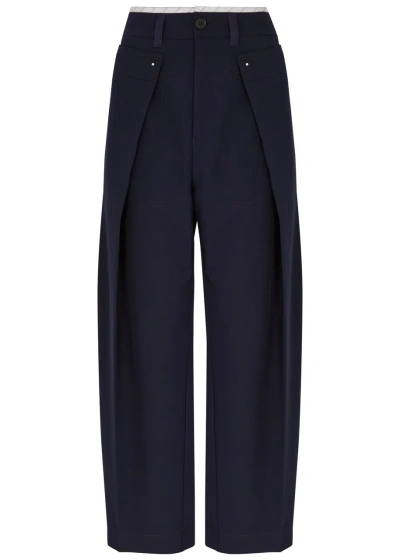 High Magnificent Tapered-leg Twill Trousers In Navy