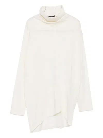 High -neck Asymmetric-hem Top In White