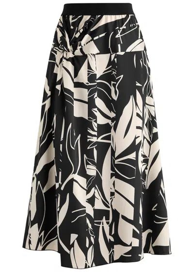 High On Point Printed Satin Midi Skirt In Beige