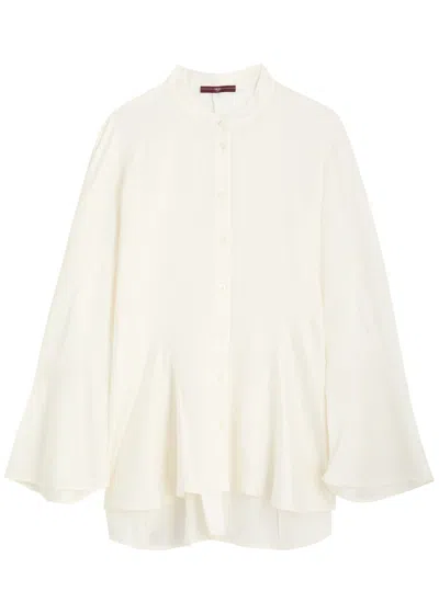 High Patiently Panelled Satin Blouse In Cream