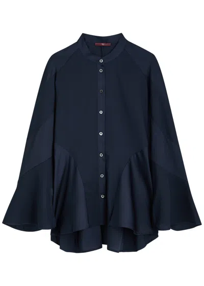 High Patiently Panelled Satin Blouse In Navy