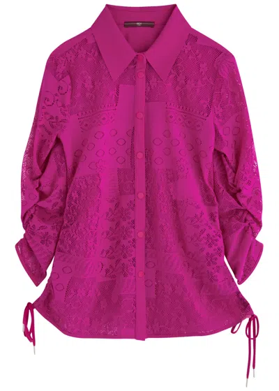 High Pronounce Ruched Lace Shirt In Dark Pink