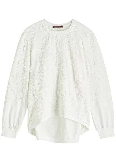 High Radiate Floral-embossed Stretch-jersey Top In White