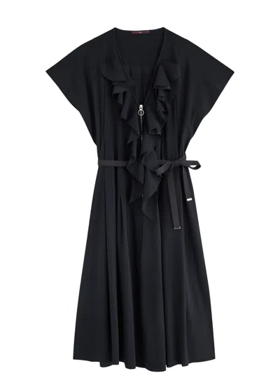 High Rejoice Ruffled Stretch-jersey Midi Dress In Navy