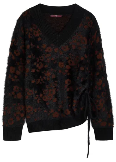 High Respond Floral-jacquard Brushed-knit Jumper In Black