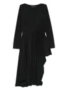 High Ruched-detail Asymmetric Dress In Black