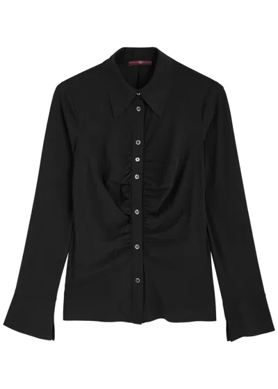 High Satisfy Gathered Stretch-jersey Blouse In Black
