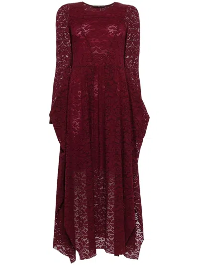 High Side Drape Long-sleeves Maxi Dress In Red