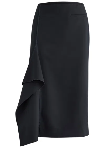 High Sketch Out Ruffled Midi Skirt In Navy