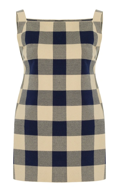 High Sport Asher Gingham Cotton-blend Knit Apron Top In Navy