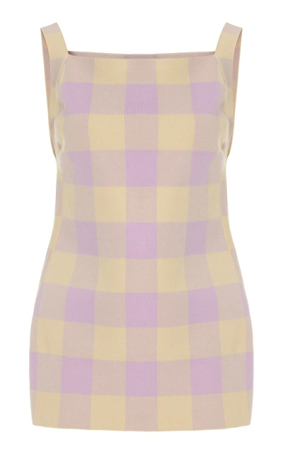 High Sport Asher Gingham Cotton-blend Knit Apron Top In Purple