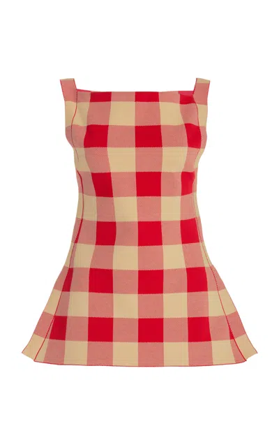 High Sport Asher Gingham Cotton-blend Knit Apron Top In Red