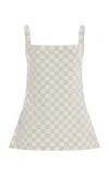 High Sport Exclusive Asher Checked Cotton-blend Knit Apron Top In Ivory