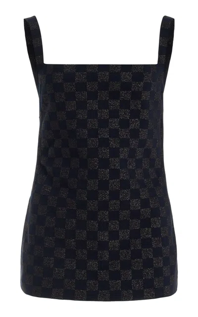 High Sport Exclusive Asher Checked Cotton-blend Knit Apron Top In Navy