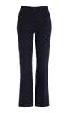 High Sport Exclusive Kick Checked Stretch-cotton Knit Cropped Flared Pants In Navy