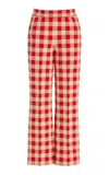 HIGH SPORT EXCLUSIVE KICK GINGHAM STRETCH-COTTON KNIT CROPPED FLARED PANTS