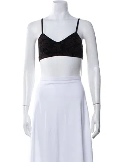 Pre-owned High Sport Floral Print V-neck Sports Bra In White