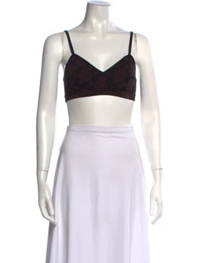 Pre-owned High Sport Floral Print V-neck Sports Bra In White