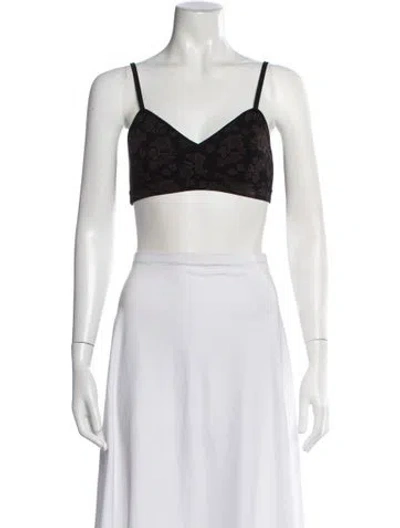 Pre-owned High Sport Floral Print V-neck Sports Bra In White