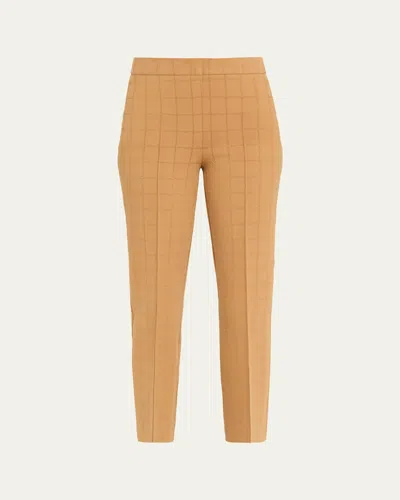 High Sport Metallic Windowpane Matte Jacquard Slim-leg Crop Pants In Brown
