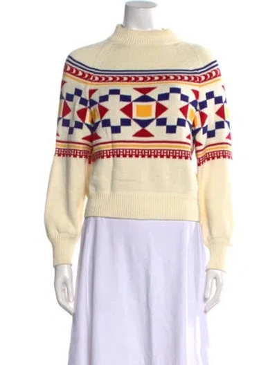 Pre-owned High Sport Patterned Mock Neck Sweater In Neutral
