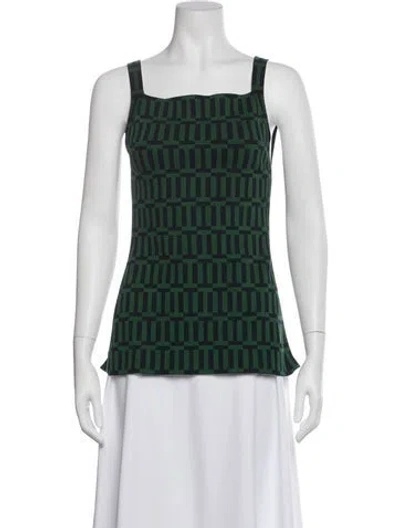Pre-owned High Sport Patterned Square Neckline Top In Green