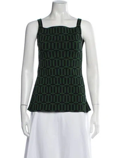 Pre-owned High Sport Patterned Square Neckline Top In Green