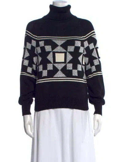 Pre-owned High Sport Patterned Turtleneck Sweater In Black