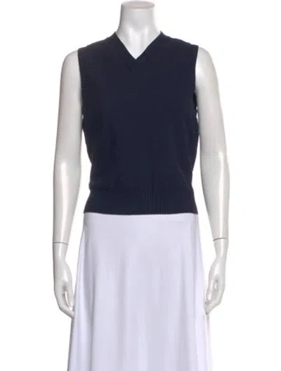 Pre-owned High Sport Patterned V-neck Top In Blue