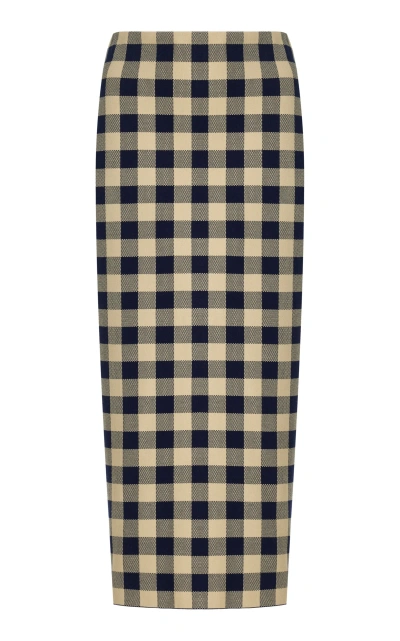 High Sport Petra Gingham Stretch-cotton Knit Midi Skirt In Navy