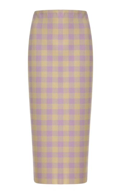 High Sport Petra Gingham Stretch-cotton Knit Midi Skirt In Purple