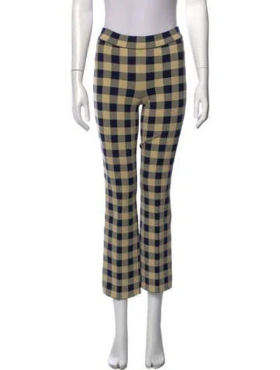 Pre-owned High Sport Plaid Print Flared Pants In Neutral