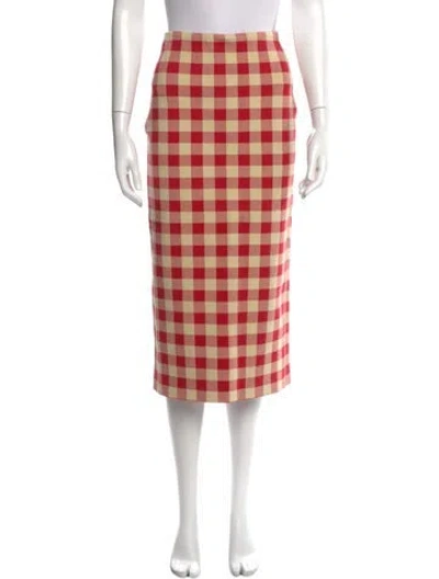 Pre-owned High Sport Plaid Print Midi Length Skirt In Red