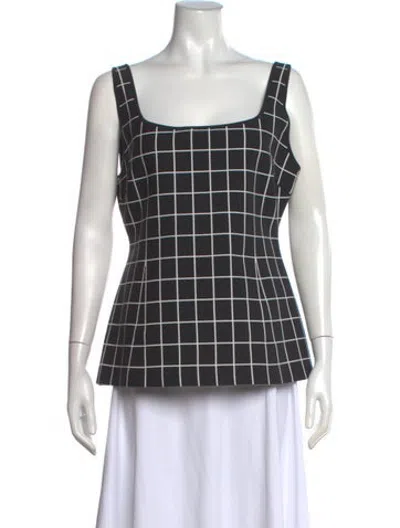 Pre-owned High Sport Plaid Print Square Neckline Top In Black