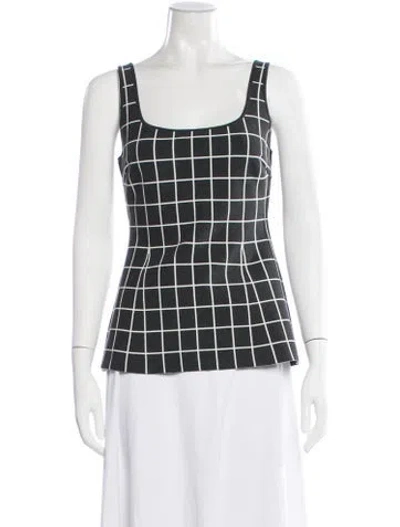 Pre-owned High Sport Plaid Print Square Neckline Top W/ Tags In Black