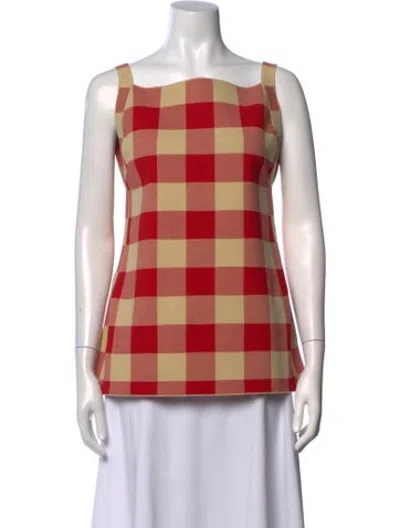 Pre-owned High Sport Plaid Print Square Neckline Top W/ Tags In Multicolor